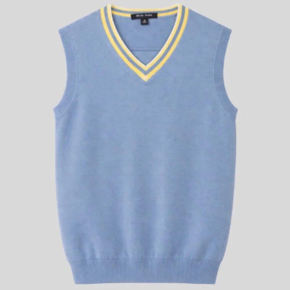 Brooks Brothers Boy's Cotton Vest Light Blue Yellow, Size M NWT Preppy Academia
